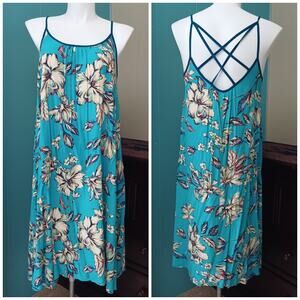 Band Of The Free Tropical Floral Maxi Turq Blue Cream Summer Dress L